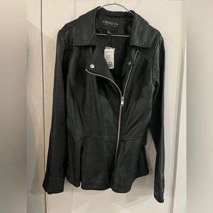 Forever 21 Black Faux Leather Asymmetrical Zip Jacket